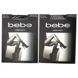 Bebe Sheer Tights Lot 2 Size Large Black Pantyhose Dance Hosiery Fashion Dress
